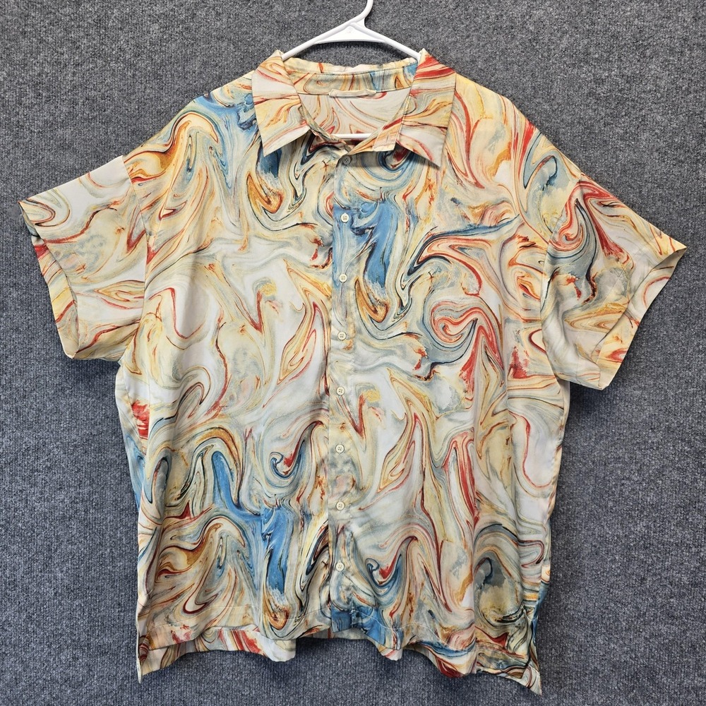 12th Tribe Shirt Womens Medium Multicolor Marble Swirl Print Oversized button up